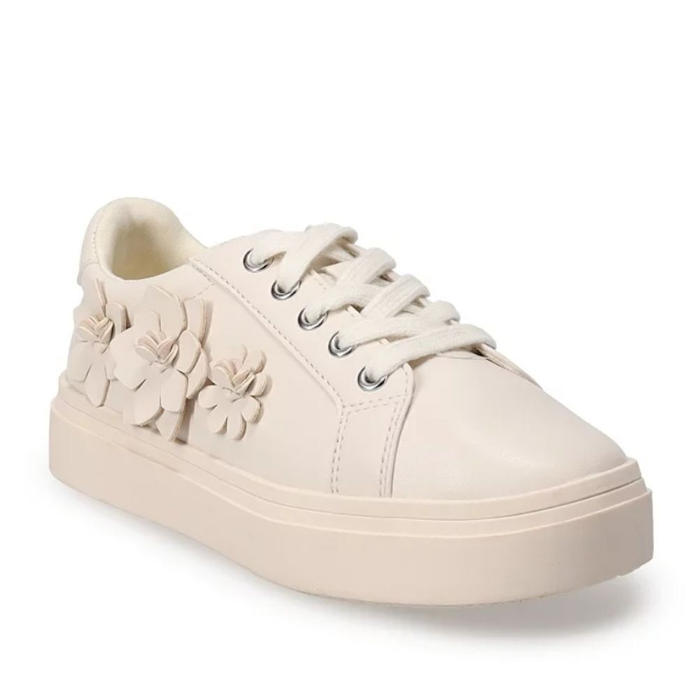 Cream Floral Embellished Sneakers